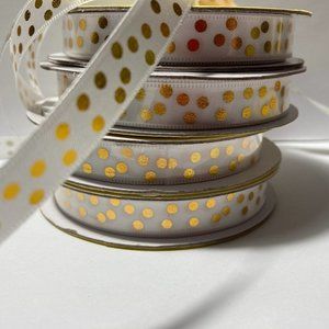 10 Metallic Gold White Ribbon 7/16"
